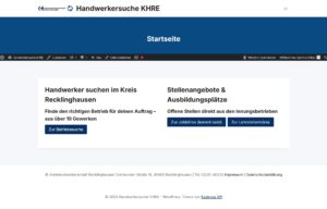 Screenshot der neuen Handwerkersuche auf der KHRE-Website