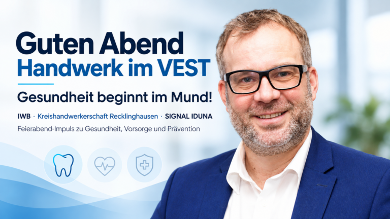 Sebastian Kramp von SIGNAL IDUNA – Guten Abend Handwerk im VEST zum Thema Zahngesundheit, eine Kooperation mit IWB und Kreishandwerkerschaft Recklinghausen.