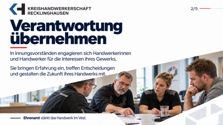 Ehrenamt im Handwerk – symbolische Darstellung engagierter Handwerker bei der gemeinsamen Innungsarbeit